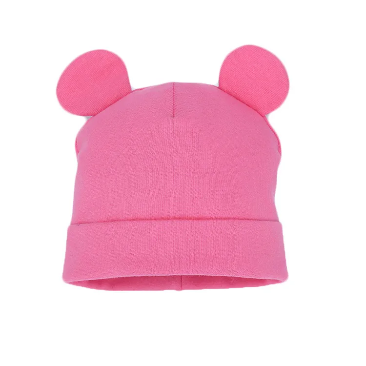 Детские вязаные шапки на весну-осень, шапки с милыми ушками, мягкая теплая шапка, зимние шапки с милыми мишками для мальчиков и девочек, хлопковые Твердые крышки - Цвет: rose