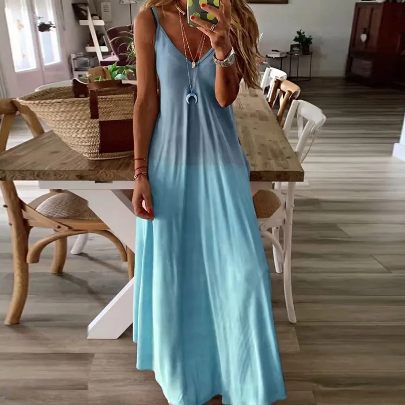 Sleeveless Blue Lipswag 3XL осеннее лоскутное платье с принтом и длинным рукавом для вечеринок женское сексуальное пляжное платье с v-образным вырезом элегантное платье размера плюс макси Vestidos - Цвет: Sleeveless Blue