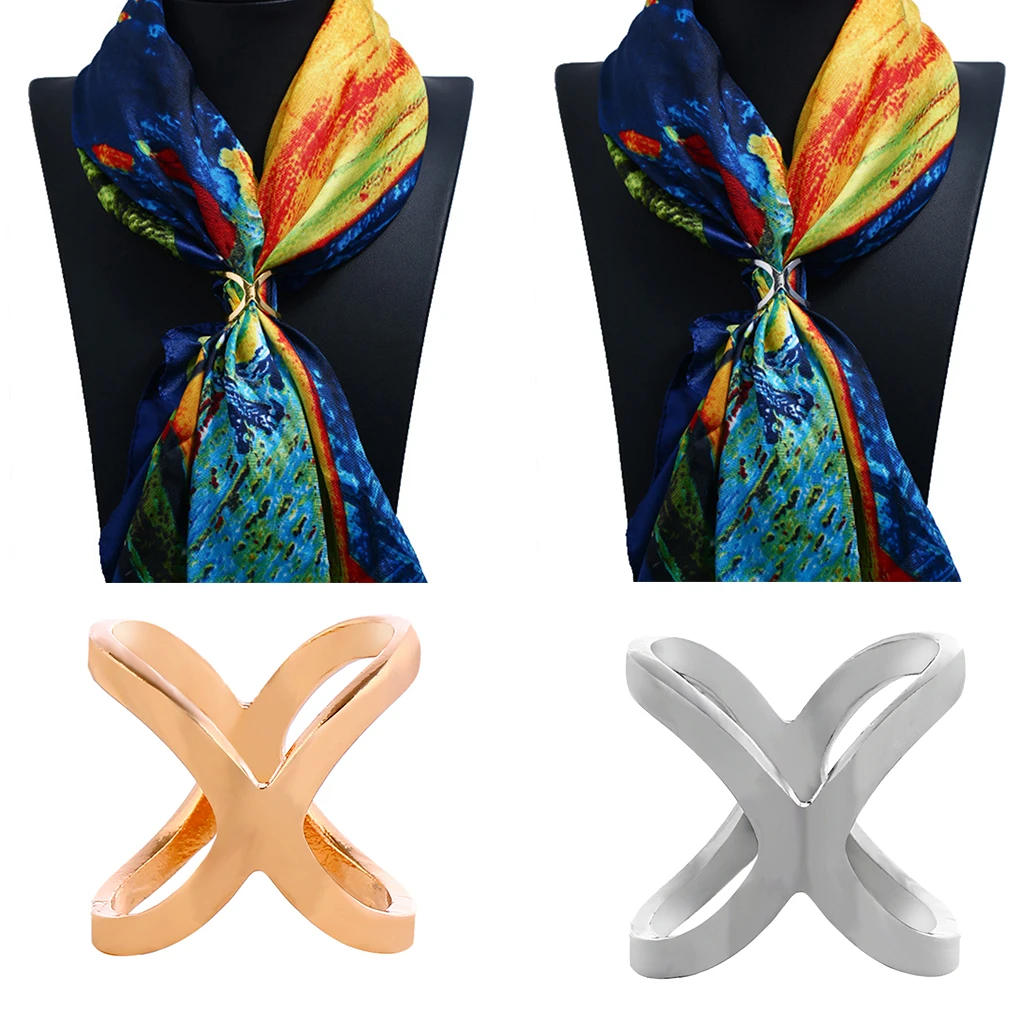 Alloy Women Silk Chiffon Scarf Clip Ring Holder Wedding Party Cross Buckle for Daily Wear Wedding Prom Party Office