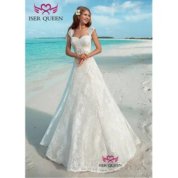 

Cap Sleeves Delicate Embroidered with Satin Spanish Stylish Special Cut-out Lace up Illusion Natural Beach Wedding Dresses w0288
