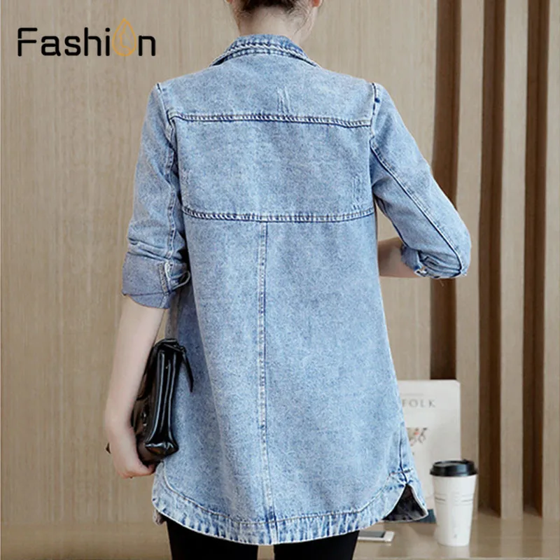 2018 Women Basic Coat Denim Jacket Winter Long Sleeve Jeans Jackets for Women Lady Slim Denim Coat Fit Casual Style Plus Size