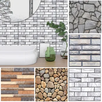 

Hot Sale PVC 3D Wall paper DIY Wall Stickers Wall Decor Embossed Brick Stone Wallpaper Room House 30X 30 cm Poster 7A2865