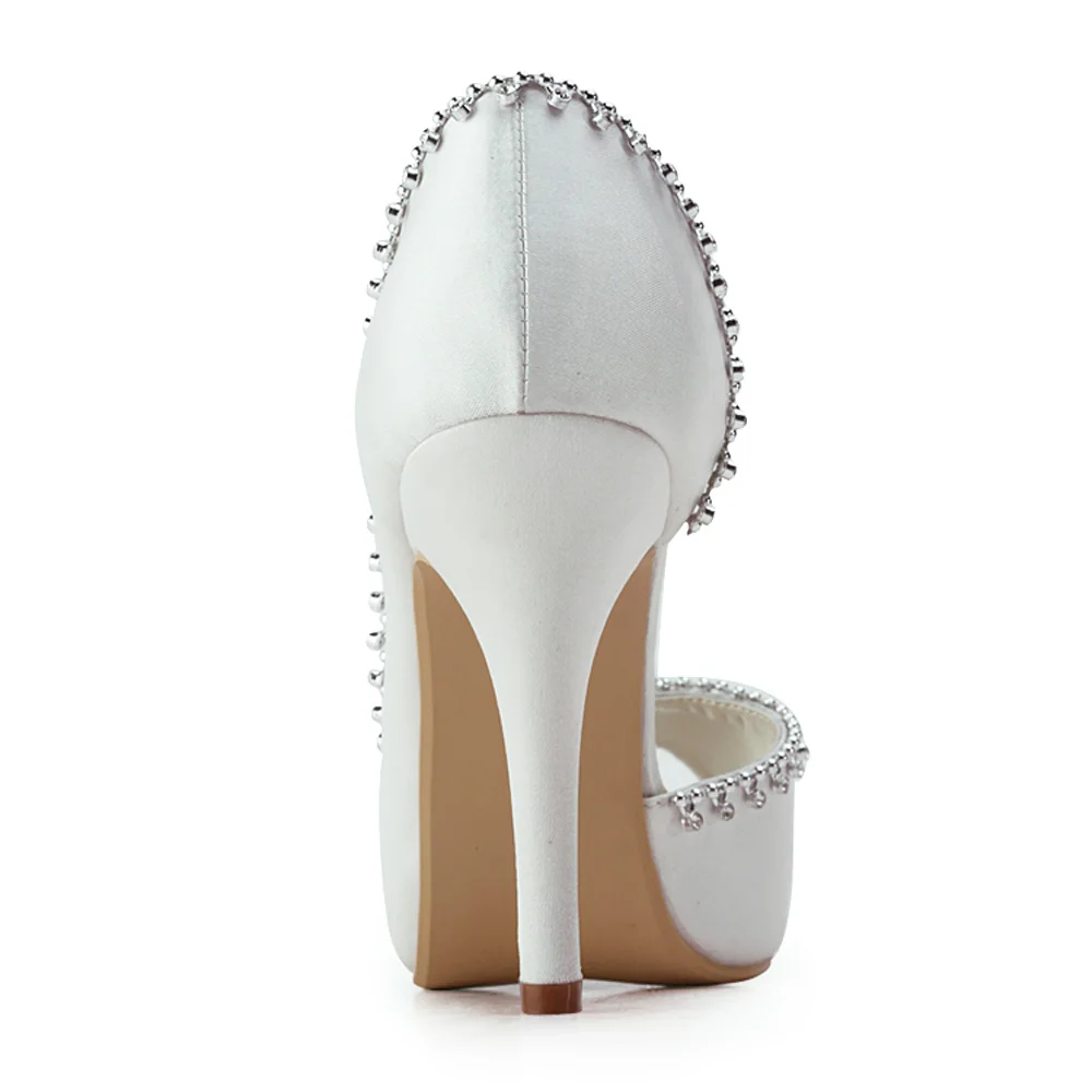 EP11082-IP вечерние туфли-лодочки с открытым носком на платформе и высоком каблуке для выпускного вечера атласные женские свадебные туфли со стразами для невесты белого цвета и цвета слоновой кости