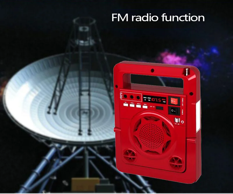 Зарядка на солнечной энергии, FM радио, TF, USB плеер, динамик, Дополнительный внешний аккумулятор, мощный светодиодный фонарик для активного отдыха