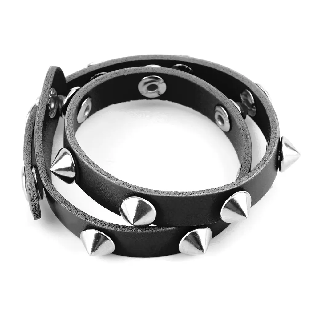 

Sexy Simulate Leather Rivet Studded Stainless Steel Bracelet Wrap Hand Chain 2018 New