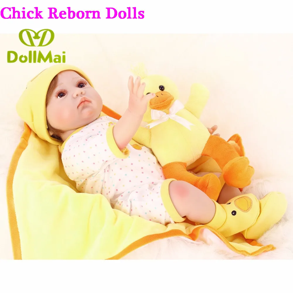 

Reborn babies 55cm soft silicone reborn baby dolls with yellow duck plush bebe boneca reborn child xmas gift toy doll