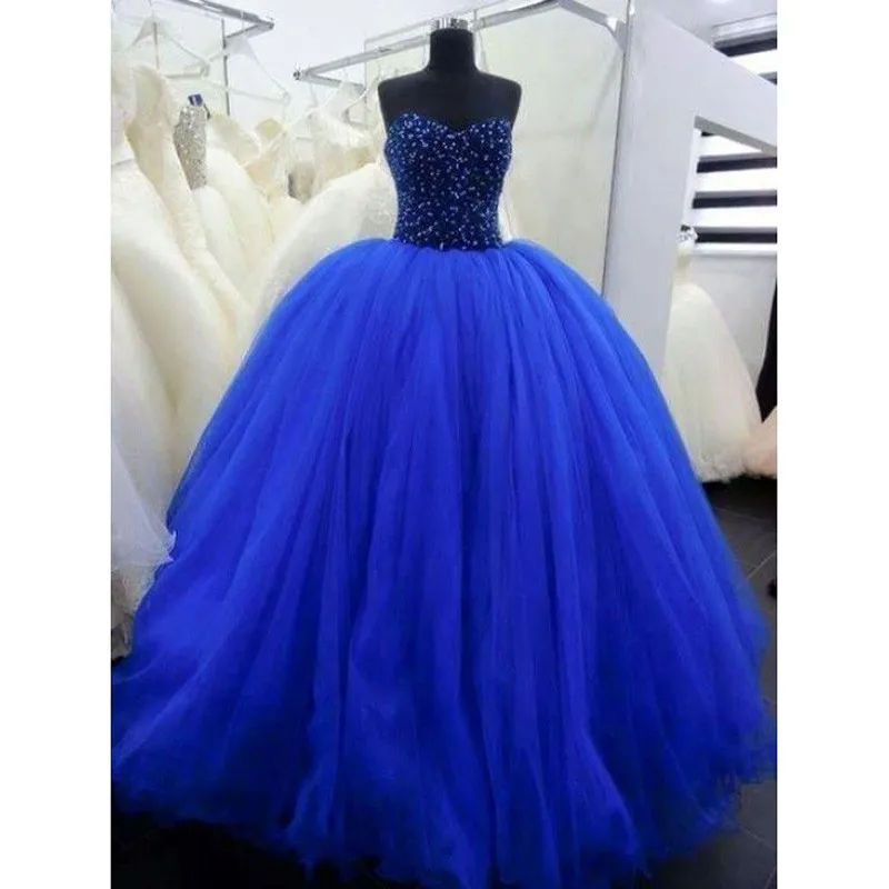 Royal Blue Quinceanera Dresses Sweetheart Beaded Masquerade Ball Gowns Sweet 16 Dresses Ruffles Puffy Tulle Party Dress