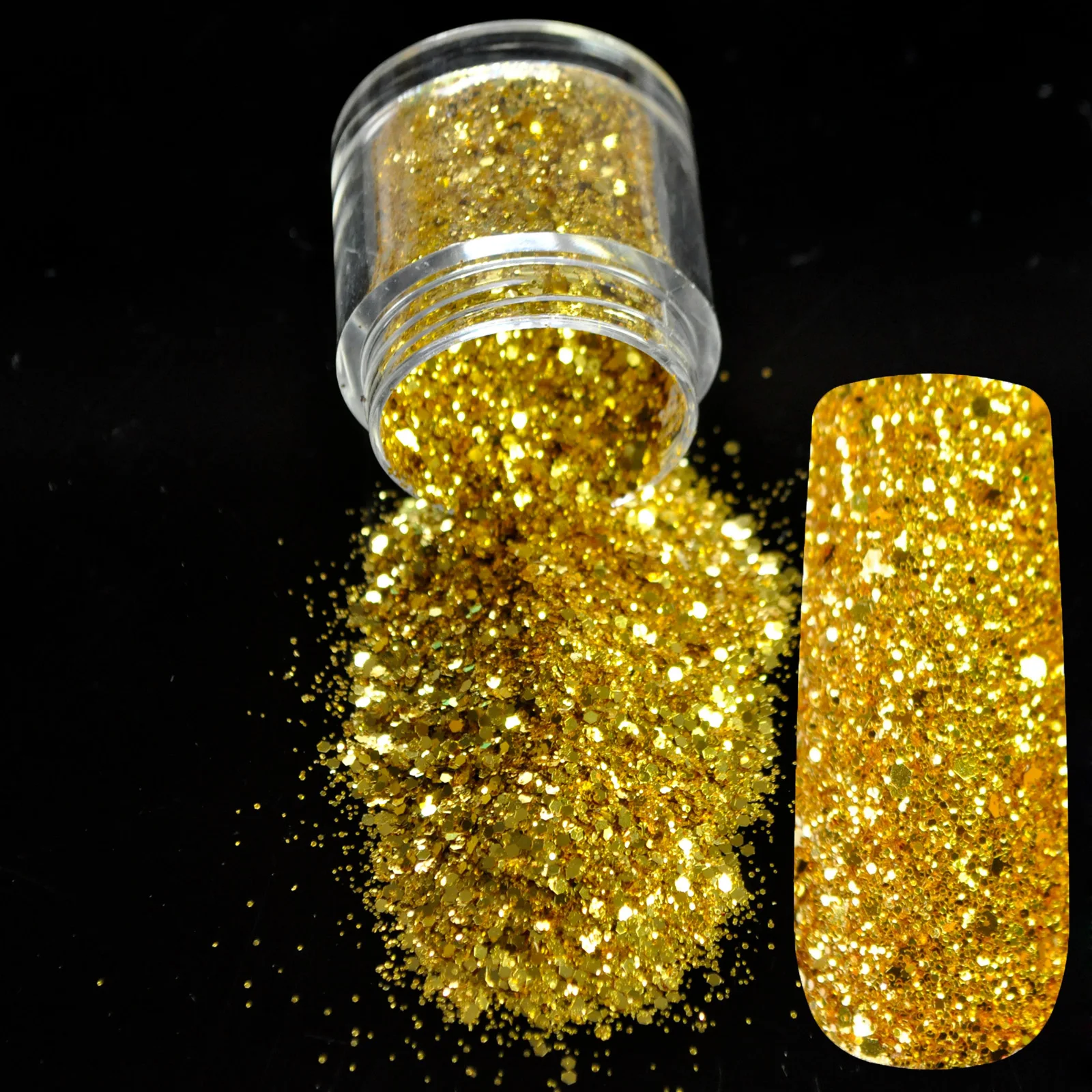 3D Mix Size Bright Gold Glitter Nail Art Dust Acrylic Polish Nail Tools Nail Art Decorations