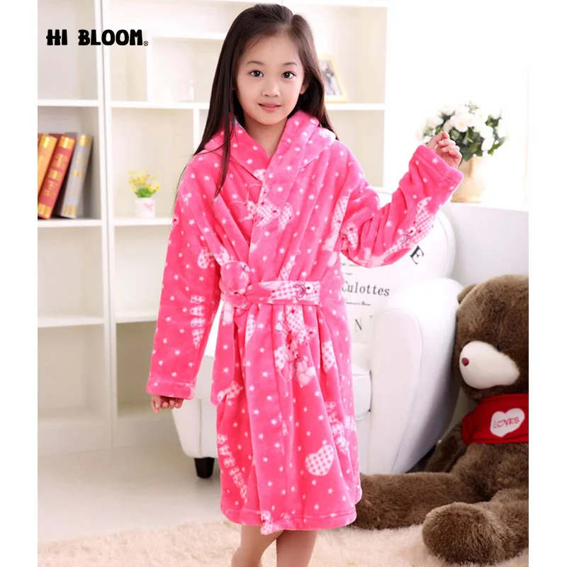 

Soft Flannel Children's Bathrobe Girls Cartoon Bear peignoir enfant Hooded Sleepwear Kids Winter Pink robe fille enfant Pajamas