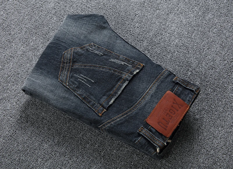 Ностальгия Ретро мода для мужчин s джинсы Высокое качество Slim Fit рваные джинсы для мужчин лоскутные брюки Итальянский стиль бренд байкерские джинсы
