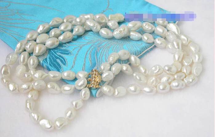 

shipping NATURAL 3strand 12mm baroque luster white pearls necklace N862