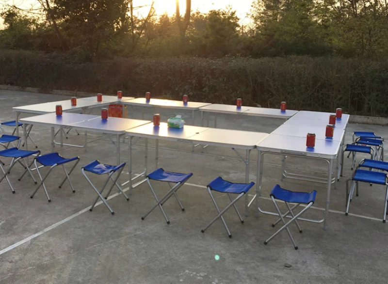 Lengthen Outdoor Portable Table Multifunction Camping Barbecue Desk with Stool Foldable Lifted Dining Table and Chair Set Steady