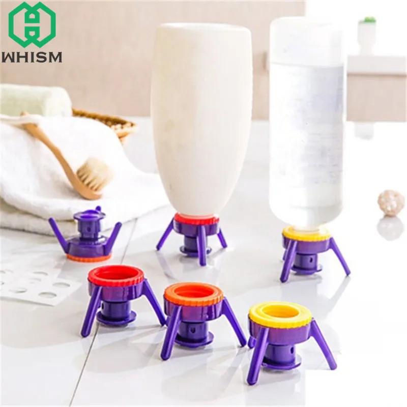 

WHISM 6Pcs Toss It Bottle Cap Stand Kit Plastic Bottle Holder Useful Shampoo Bracket Leakproof Cover Flip-it Inverted Caps Sets