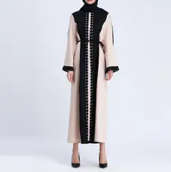 Длинные абайя платье повседневное женские мусульманские платья мусульманские, исламские женщины кружево Сращивание длинное пальто