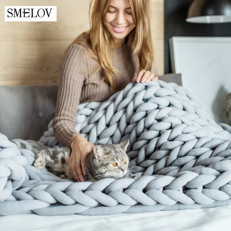 Hot DIY Soft Wearable Chunky Knit Blanket Handmade King Size Thicken