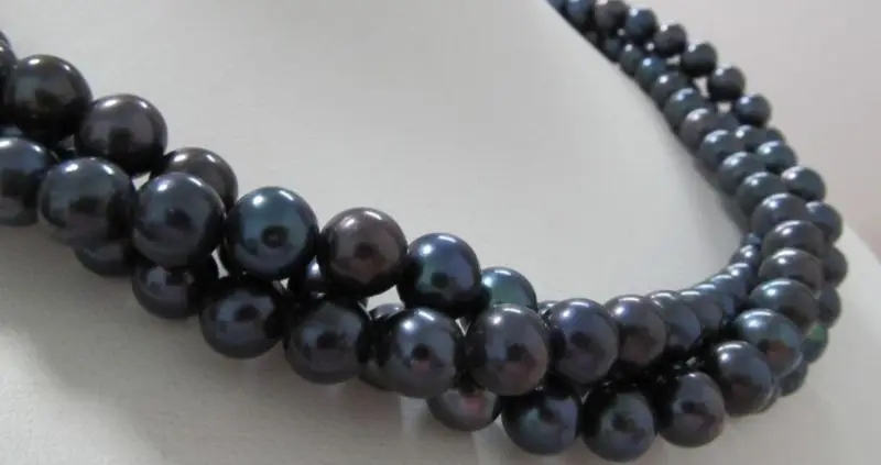 

Miss charm Jew.611 RARE 49 "8-9MM TAHITIAN BLACK PEACOCK BLUE PEARL NECKLACE 14KGP/20