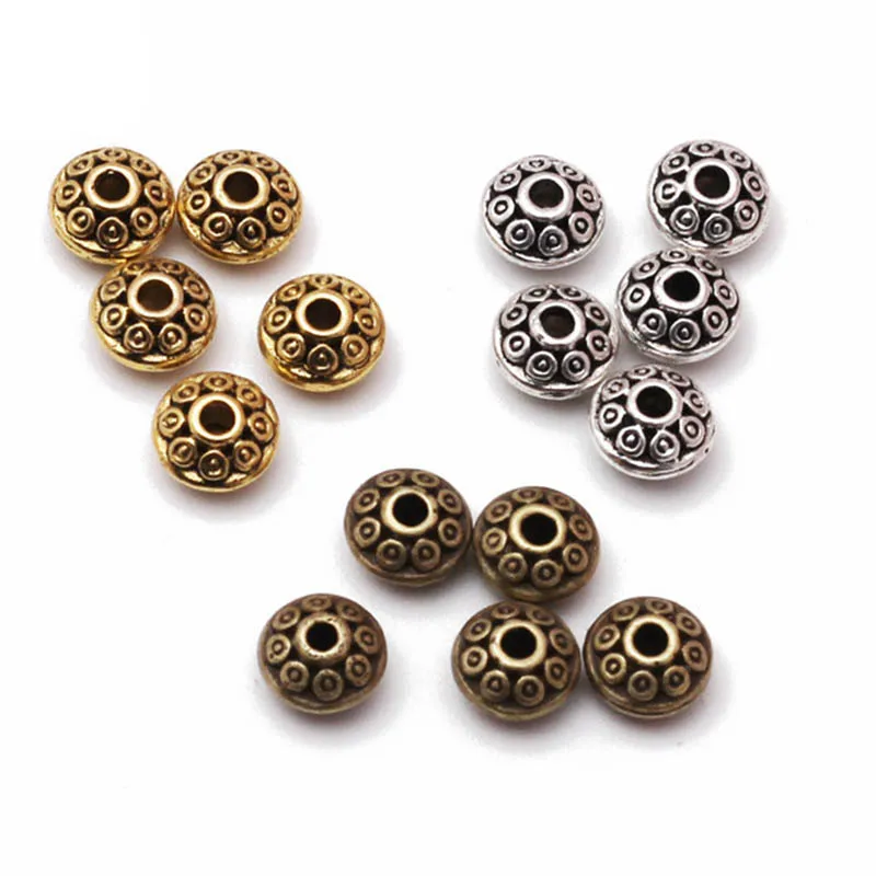 100pcs Antique Bronze Brass Carved Metal Beads Rondelle Tiny Loose Spacers 4mm