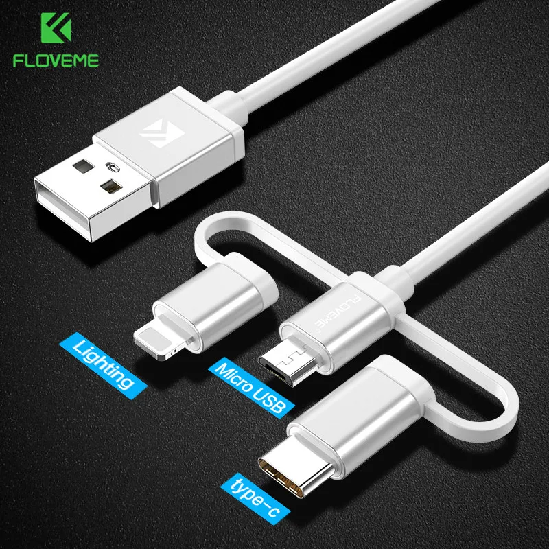 

FLOVEME 3 in 1 Charging Cable Micro Usb Type C Fast Charger Cord Wire For iphone Xs Max Xr X 8 7 Samsung S10 Plus Microusb 3in1