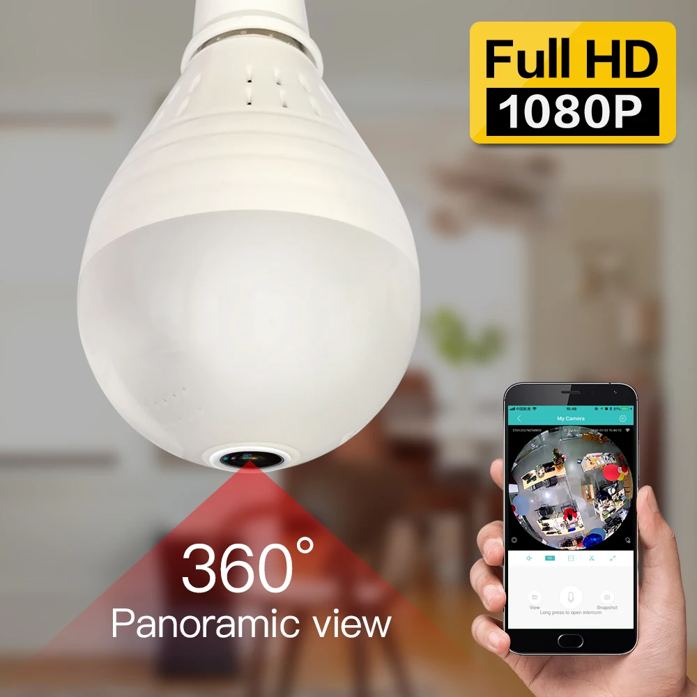 SDETER font b Wireless b font IP Camera Wifi Bulb Light 906P Panoramic FishEye CCTV Home