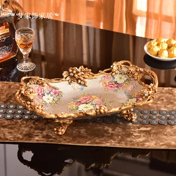 

European luxury fruit dish fruit bowl tea center plate with a handle dry fruit decorated living room coffee table