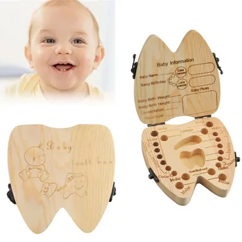 

Baby Teeth Box Organizer Save Milk Teeth Wood Tooth Storage Box Umbilical Cord Lanugo Great Gifts Creative For 3-6YEARS Kids