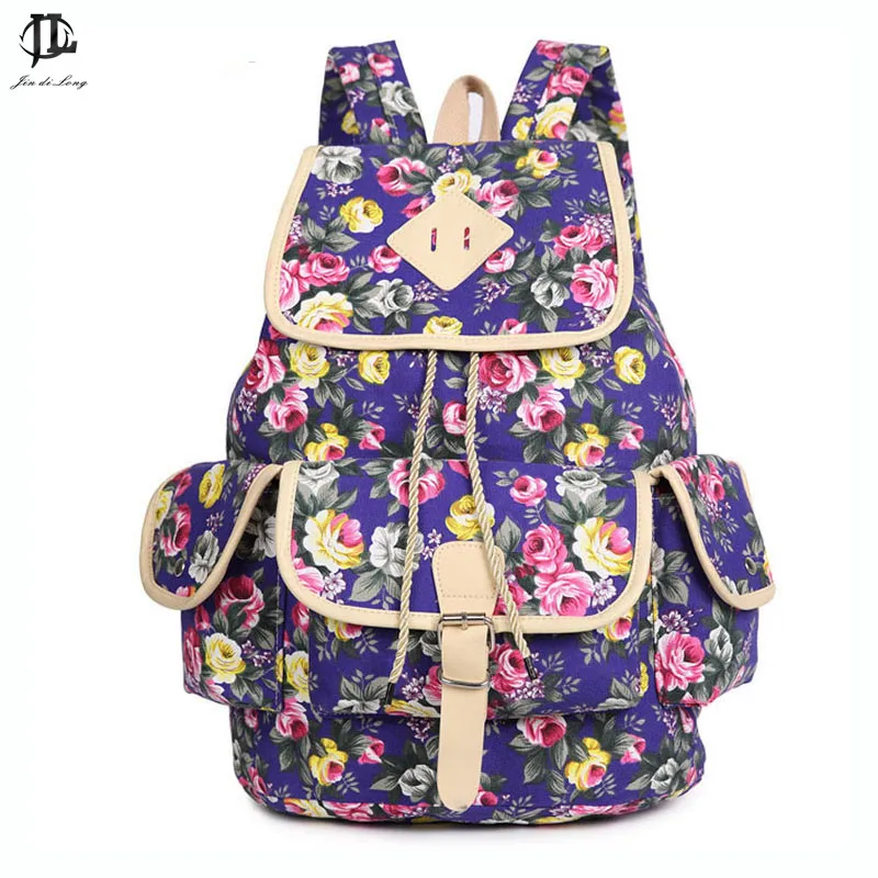 

2016 NEW Retro Women's Canvas Travel Rucksack Hobo School Bag Satchel Backpack Floral Printed Backpacks For Teenage Girls