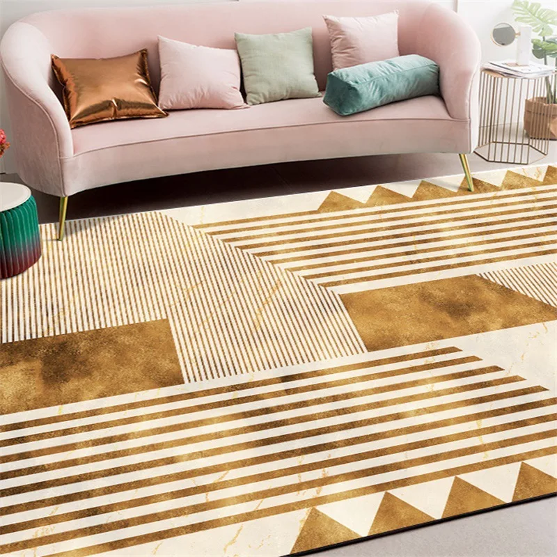 

Nordic INS fashion gold geometry rug Digital printing Crystal fleece Non-slip crawling mat Living room carpet bedroom floor mat