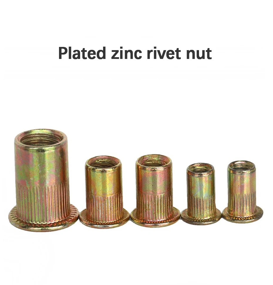 100Pcs M8 Metric Zinc Plated Carbon Steel Rivet Nut Flat Head Threaded Insert 