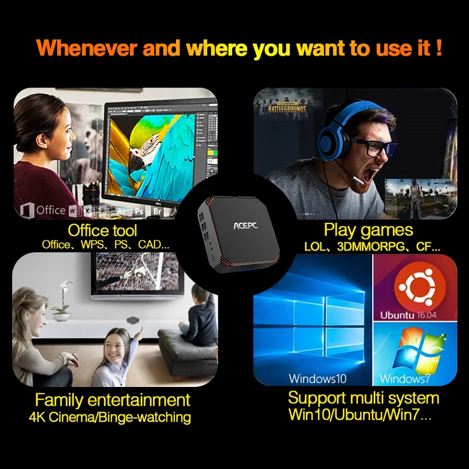 CK2 Intel Core маленький ПК i7 7500U i5 7200U i3 7100U мини настольный Windows 10 Linux гигабитный WiFi COM HDMI VGA 6* USB 4K игровой minipc