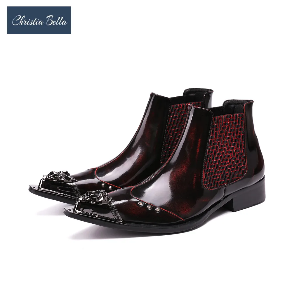 

British Style Genuine Leather Ankle Boots for Men Fashion Punk Rivet Pointed Toe Winter Boots Plus Size 38-47 Zapatos Mujer Shoe