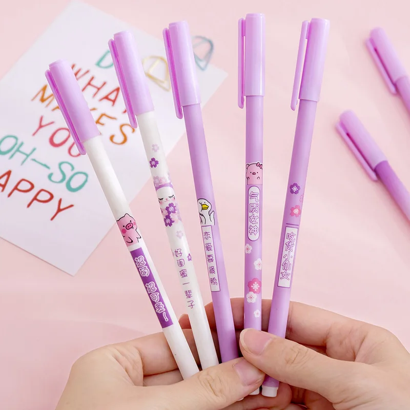 

4 pcs/lot Creative Pig Duck Purple Gel Pen 0.5mm black Signature Pen Escolar Papelaria School writing Supply Promotional Gift