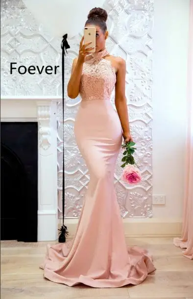 as picture Robe De Soiree, розовые вечерние платья русалки, длинные,, Холтер, сексуальные, открытая спина, настраиваемые, женские вечерние платья - Цвет: as picture