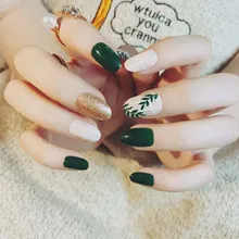 24 шт накладные ногти с дизайном для женщин девочек накладные ногти искусственные ногти темно-зеленый Гибридный гвоздь акриловые накладные ногти