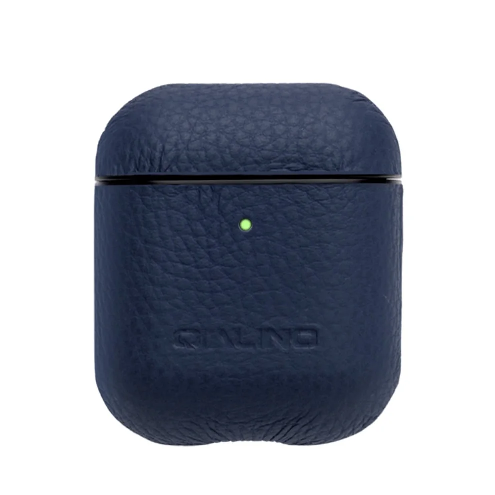 QIALINO чехол из натуральной кожи для Apple AirPods2, мягкий силиконовый чехол с защитой от потери, мини-карман для Apple AirPods1/2, ультратонкая сумка - Цвет: Blue