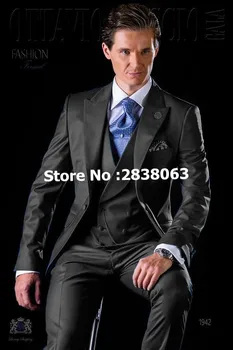 Skup New Arrival Groomsmen Szczyt Lapel Groom Smokingi Ciemny Szary Mężczyźni Garnitury ślubne Najlepszy Męski Blezer (kurtka + Spodnie + Krawat + Kamizelka) C95