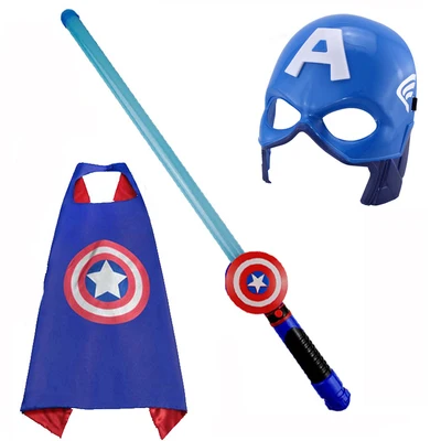 Мальчики, дети, Капитан Америка игрушка, щит, маска, звуковой световой меч, Cos Реквизит для выполнения Хэллоуина плащ игрушки - Цвет: 9