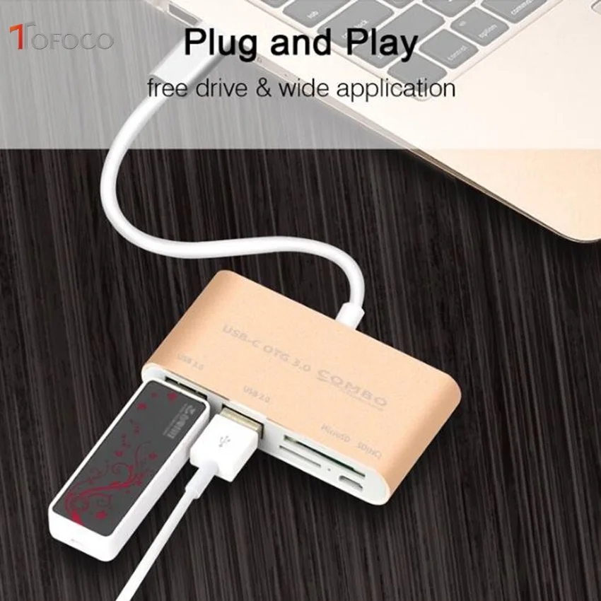TOFOCO USB 3,1 Тип C к USB 3,0 концентратор SD TF устройство для чтения карт памяти OTG адаптер usb Тип C к USB 3,0 концентратор для Xiaomi планшеты