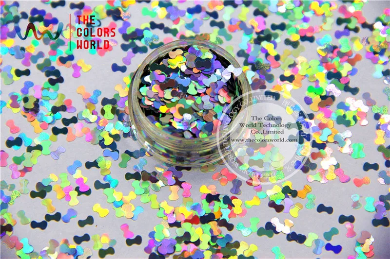 TCA100 laser holographic Silver color Tie shape 5mm Size Glitter paillette spangles for Nail Art and