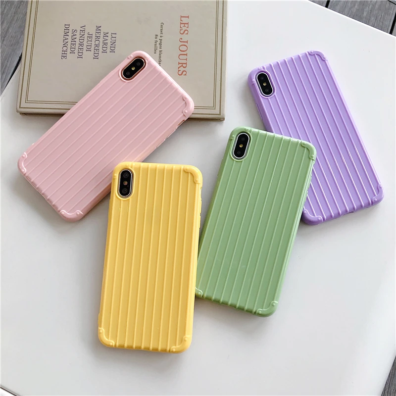 

Luxury Suitcase Trunk Luggage Slip Case For iPhone X Xr Xs Max 6 6s 7 8 Plus Glossy Candy Color Macaron Soft Silicon Cover Coque
