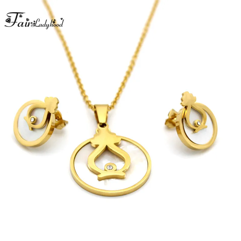 FairLadyHood Creative Style White Shell Stud Earrings Necklace Simple Golden | Украшения и аксессуары
