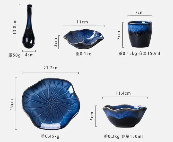 Фарфоровая посуда набор для одного человека керамические тарелки наборы темно голубые тарелки