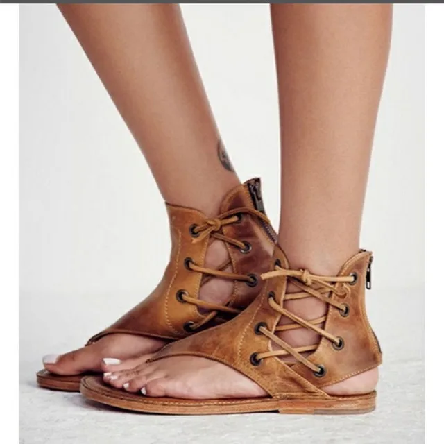 

Dropshiping Sandals Vintage Summer Women Shoes Gladiator Sandals Flip-Flops for Women Beach Shoes Leather Flat Sandalias Mujer