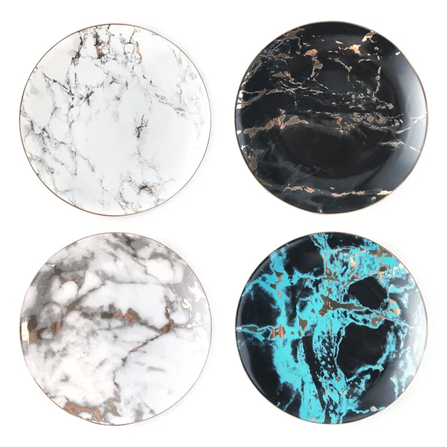 1PCS Tableware Marble Plates Ceramic Dinner Set Gold Inlay Porcelain Dessert Plate Steak Salad Snack Cake Plates Wholesale - Image 6