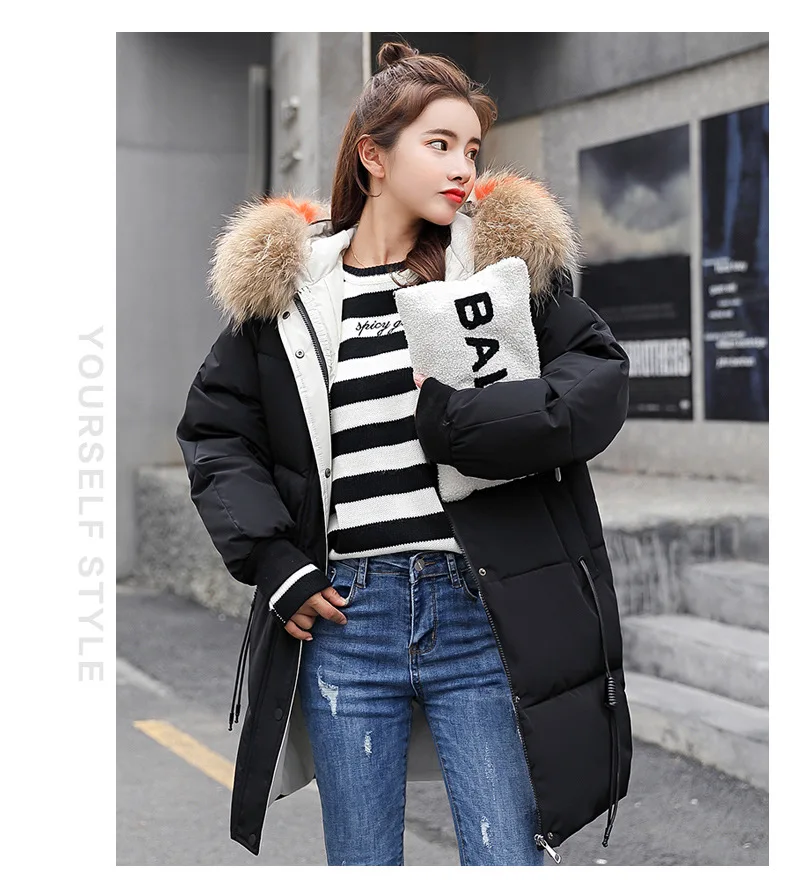 2018 Women Parkas Winter Thicken Warm Loose Jacket coats Big fur collar Hooded Casual Solid Cotton Coats padded Female Jackets Coats
