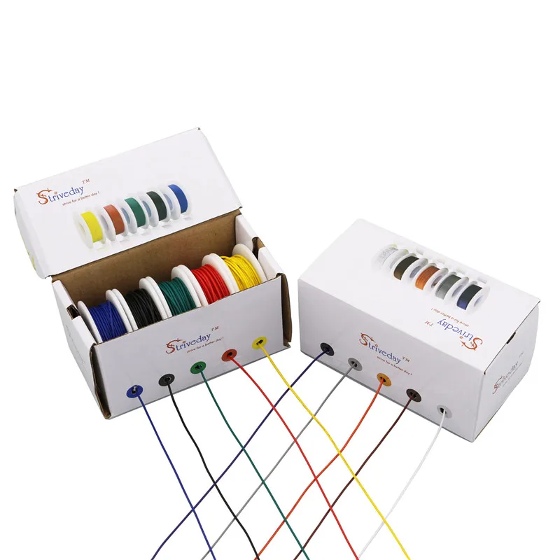 UL 1007 주석 도금 구리 케이블 절연 와이어, PVC 연선 전자 와이어, 상자 당 50 미터, 28awg, 5 가지 색상 혼합 세트 키트