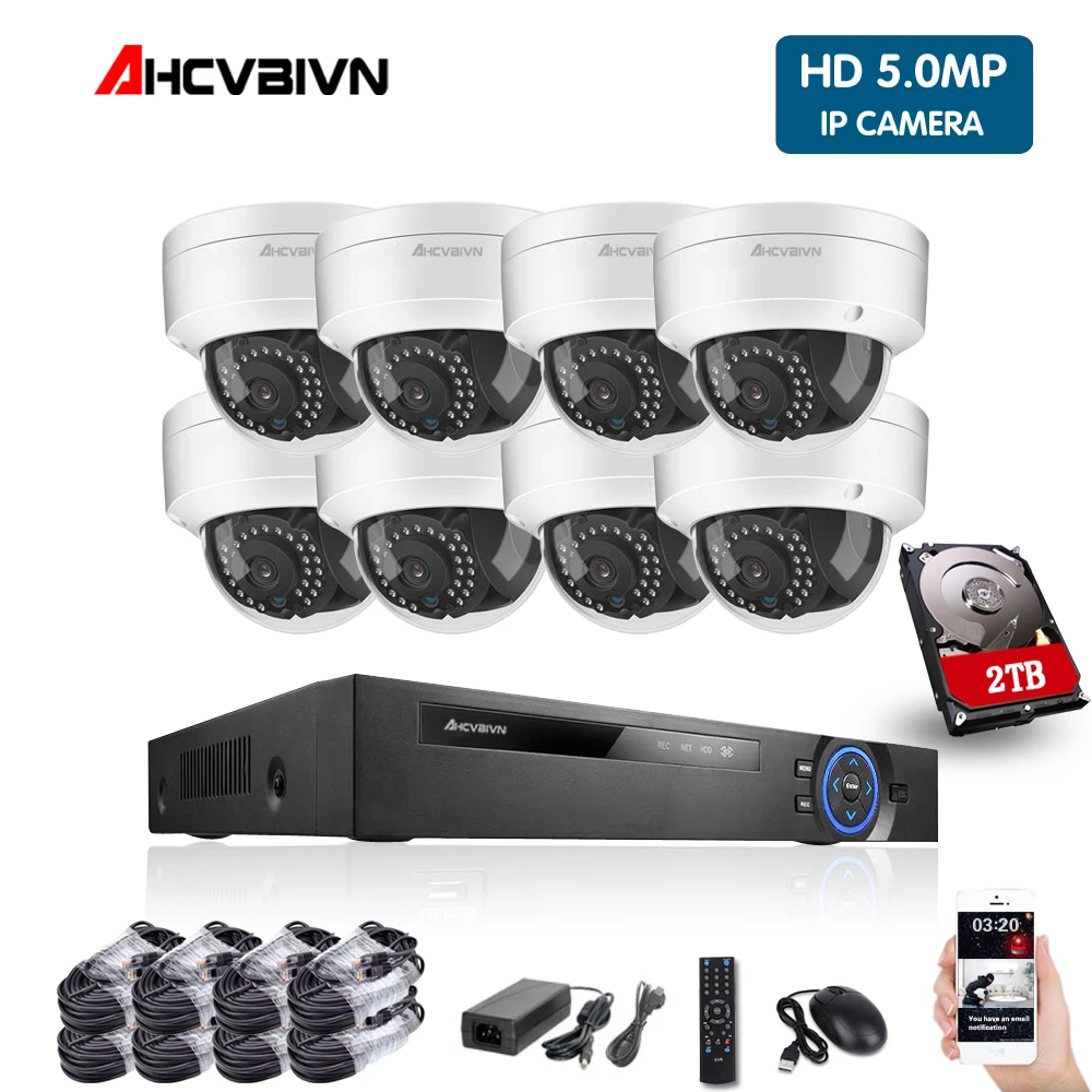 

Full HD 5.0MP 8 Channel CCTV System 8pcs 5MP Vandalproof Weatherproof Dome IP Camera POE NVR CCTV Kit HDMI P2P Email Alarm xmeye