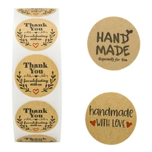500 pcs/roll Kraft paper Thank You Stickers Handmade with Love DIY Gift Label wrapping Cookie box sticker Scrapbook label 100w h30mm 2000pcs one roll quality pet thermal transfer sticker label paper accept customized order with other size