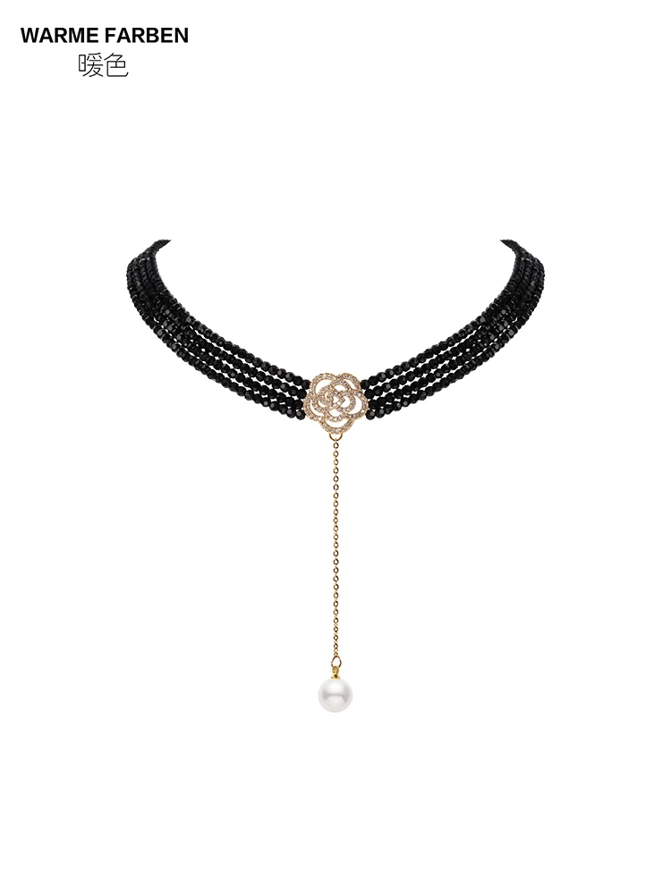 

Warme Farben Fashion Jewelry Necklace for Women Black Rhinestone Rose Pearl Pendant Choker Necklace Party Sexy Necklace Collares