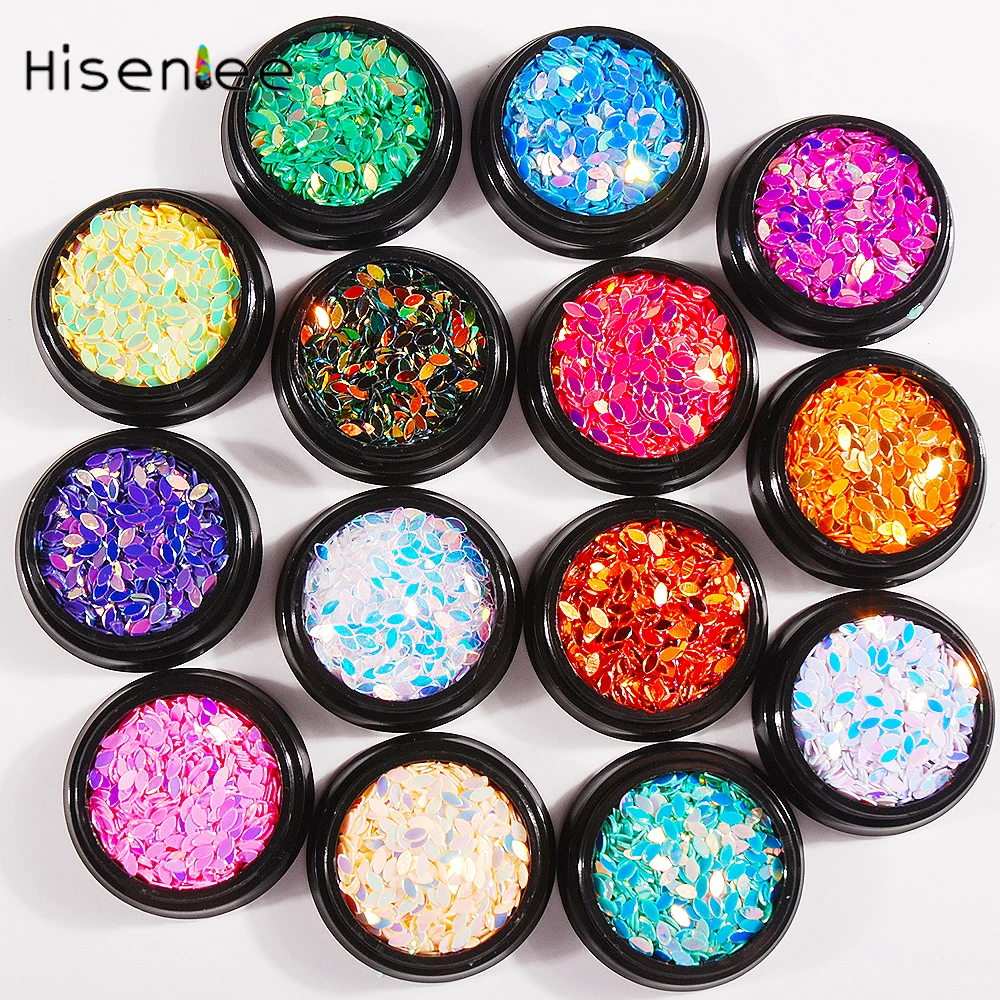 

High quality 1 box 14 kinds of AB holographic flashing horse eye olive rhinestone 3D nail sequins DIY nail art decoration