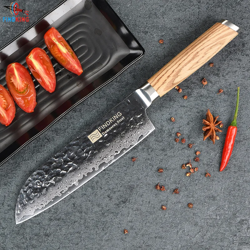 FINDKING Top Santuko нож из дамасской стали с деревянной ручкой 7 дюймов шеф повара сантоку